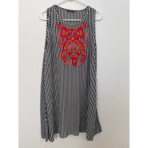 THML Black White Stripe‎ Red Embroidered Dress Sleeveless Medium